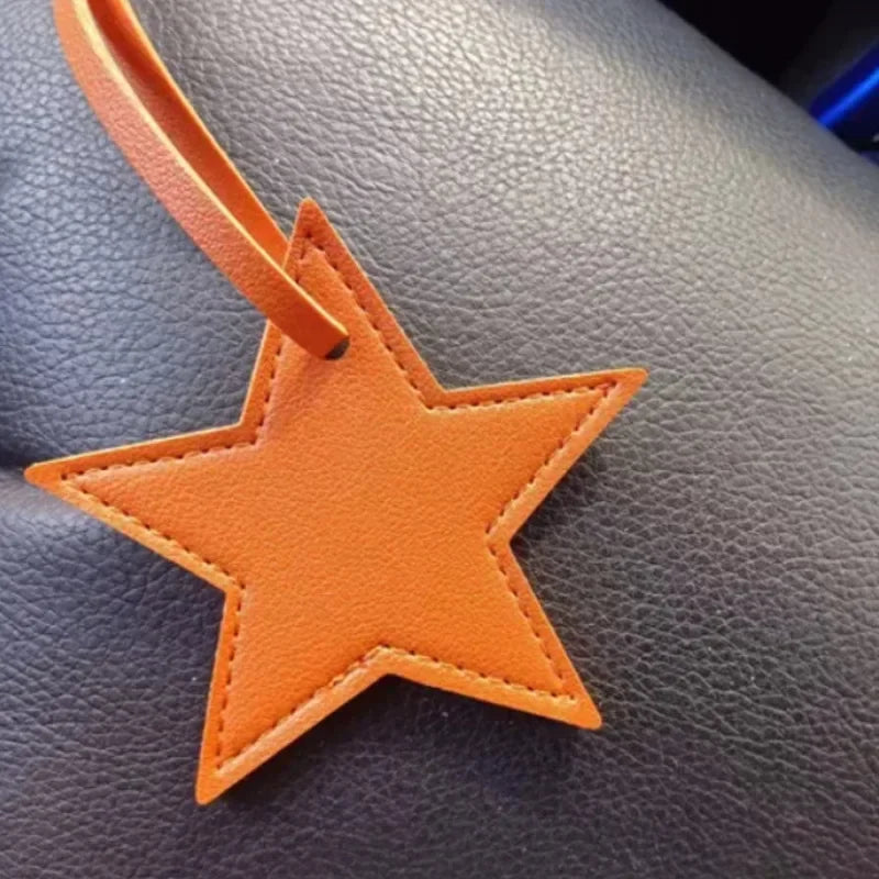 Custom Logo Name Leather Keychain Cute Star Shaped Pendant Keyring Bag Hanging Decorations Parts DIY Key Chain Ring Gift