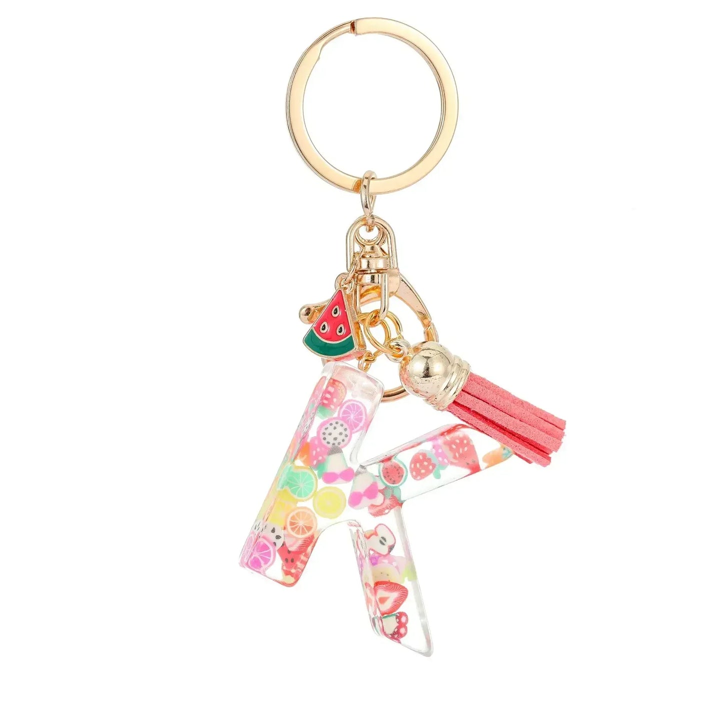 Personalized A-Z Key Ring Buckle Chains Y2k New Fruit Resin Keychain 26 Letter Pendant Fresh Cute Keyring Alphabet Initial Gift