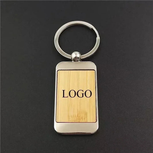Bamboo Wood Keychain Creative Personality Men and Women Keyring Home Metal Autos Car Key Chain Ring Custom Name Logo Gift