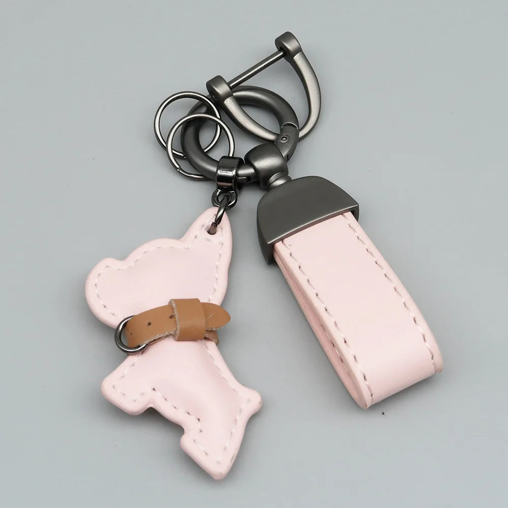 Custom Name Metal Leather Dog Keychain Pendant Moto Car Keyring Laser Engrave Text Cartoon Key Ring Chain Gift