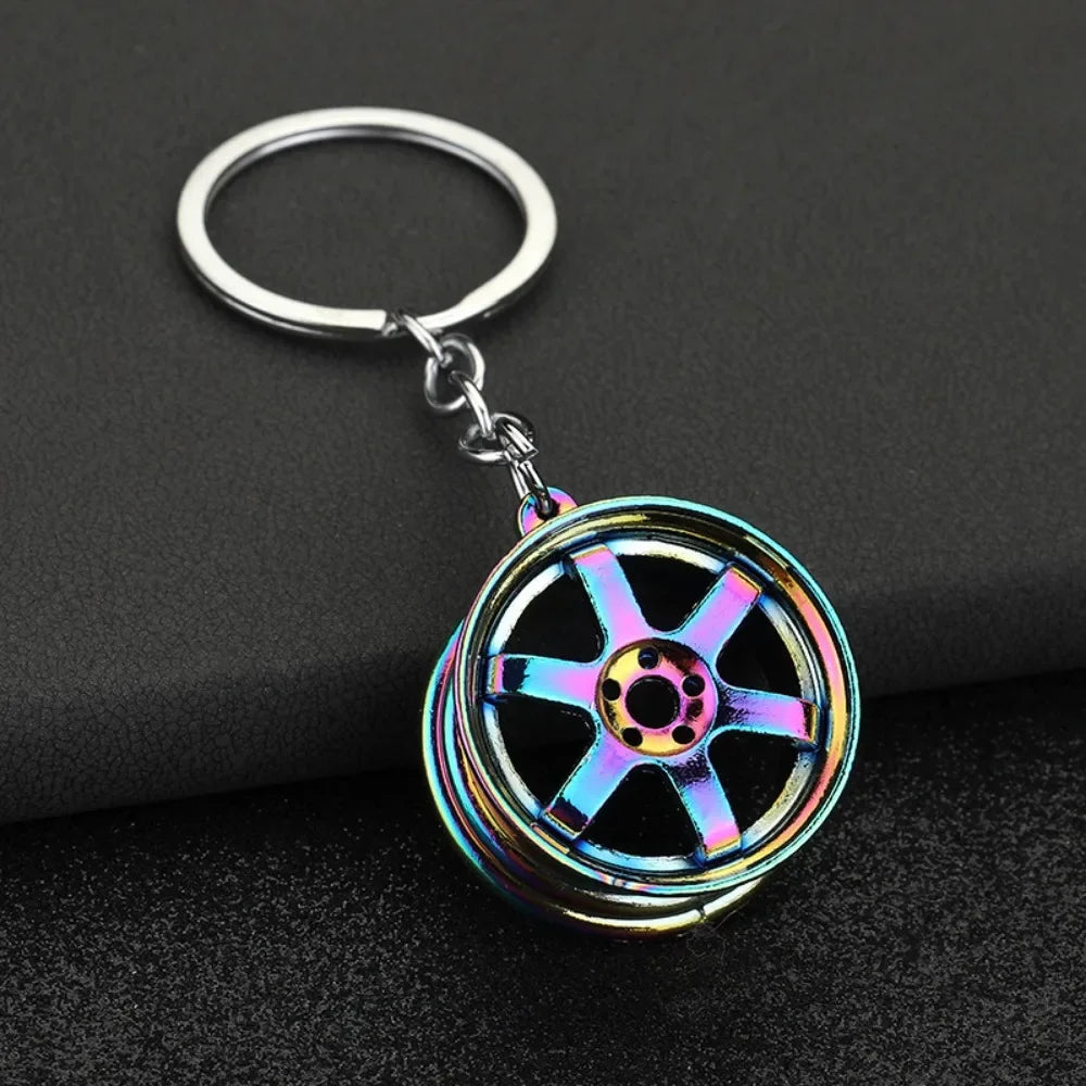 Creative Metal Mini Auto Parts Car Wheel Rim Keychain Auto Enthusiast Keyring Accessories Key Ring Chain for Men Lover Gift