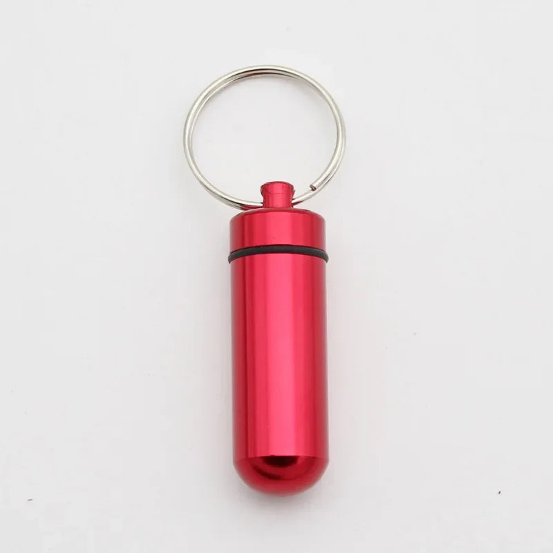 Custom Logo Name Portable Medicine Bottle Metal Mini Pendant Keychain Hanging Bottle Seal Up Waterproof Container Keyring Gift