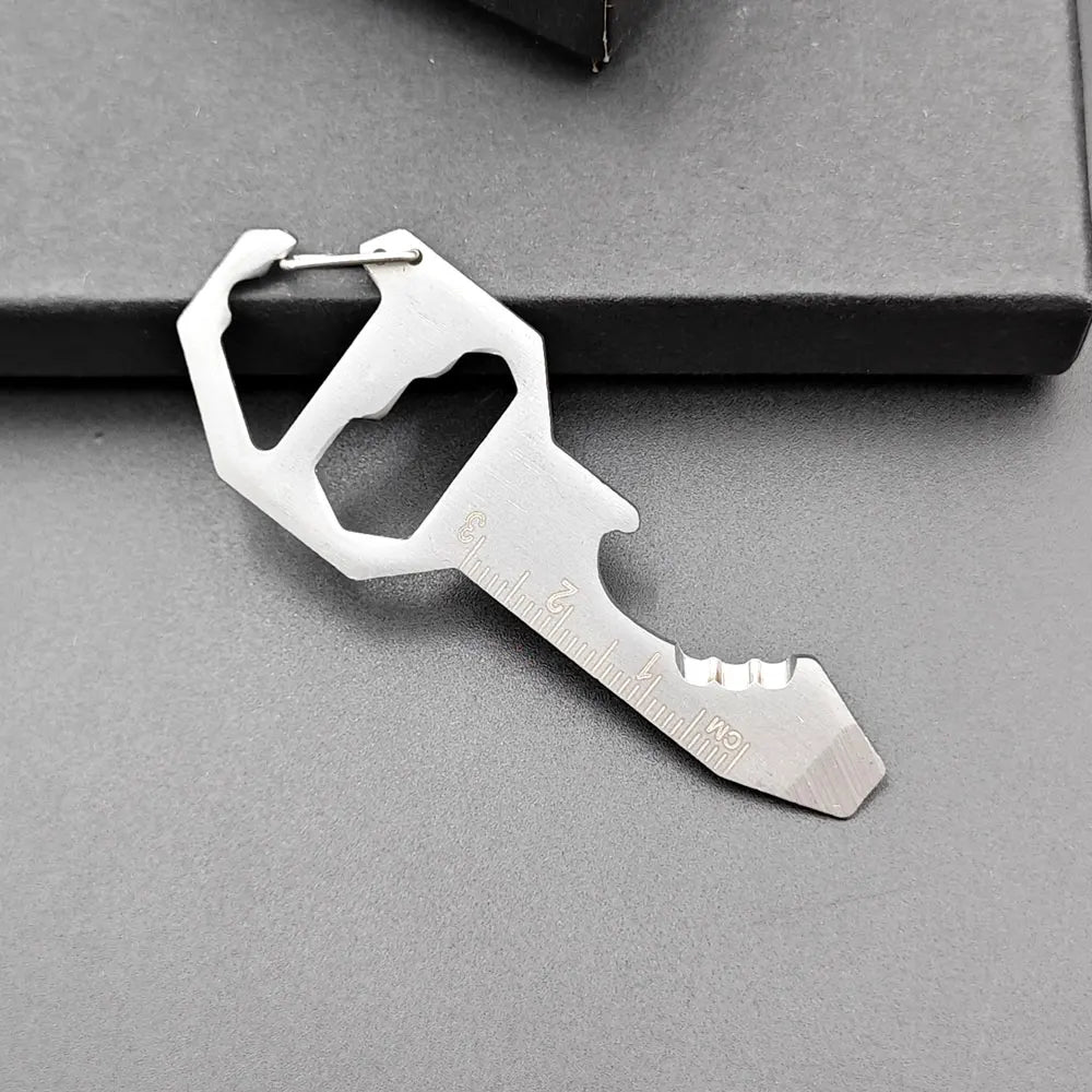 Multi-use Stainless Keychain 6 in 1 Tool Keyring Bottle Opener Wrench Screwdriver Measuring Ruler Key Chain Ring Multitool Gift