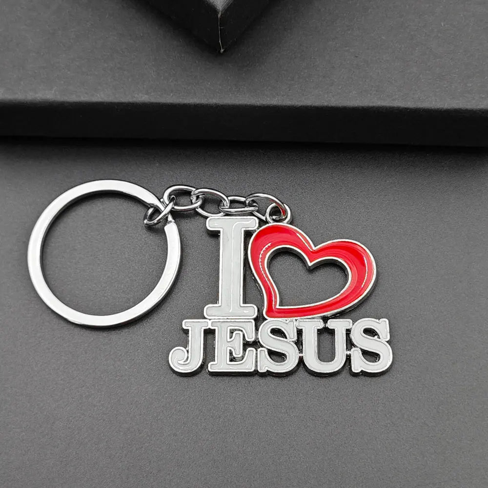 Personalized Jesus Heart Keychain Metal Car Charms Keyring Bag Sign Charm Letter Key Chain Ring Pendant Christian Belief Gift