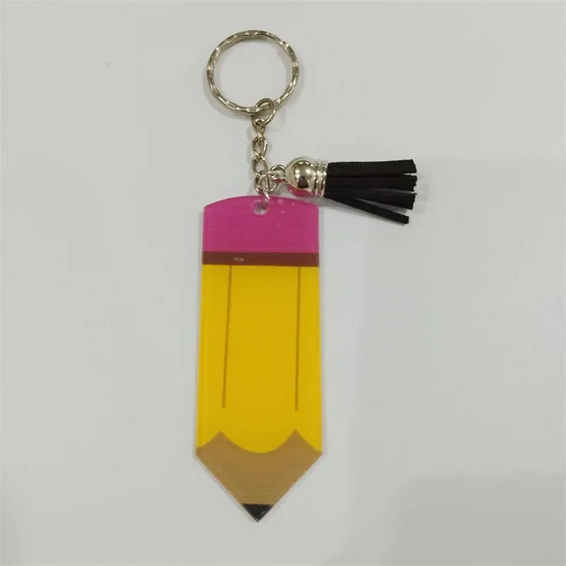 Hot Personalized Custom Pen Acrylic Logo Name Keychain Engraved Engraving Keyring Key Chain Ring Pencil Tassels Metal Gift