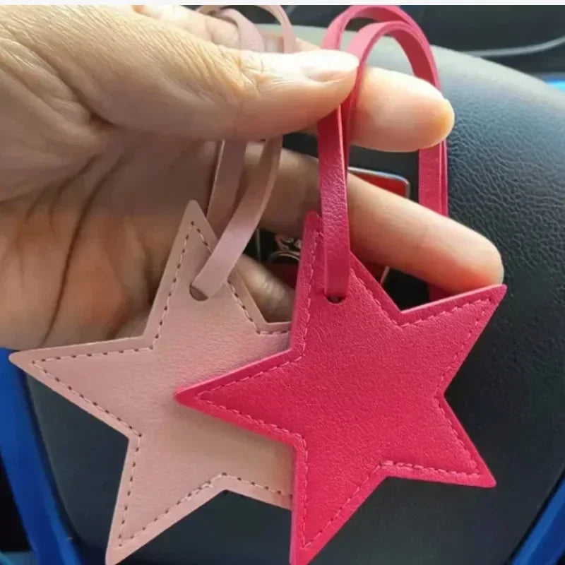 Custom Logo Name Leather Keychain Cute Star Shaped Pendant Keyring Bag Hanging Decorations Parts DIY Key Chain Ring Gift