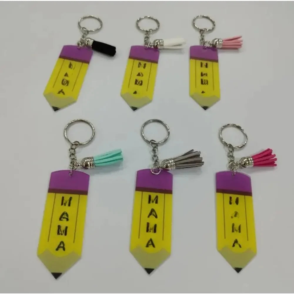 Hot Personalized Custom Pen Acrylic Logo Name Keychain Engraved Engraving Keyring Key Chain Ring Pencil Tassels Metal Gift