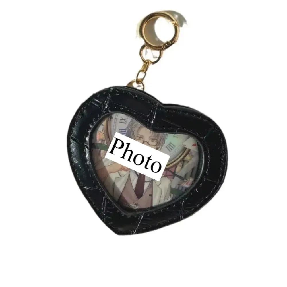 Cartoon Badge Holder Keychian Cute Heart Shape Star Anime Peripheral Pendant Keyring PU Leather Medal Display Protector Bag Gift
