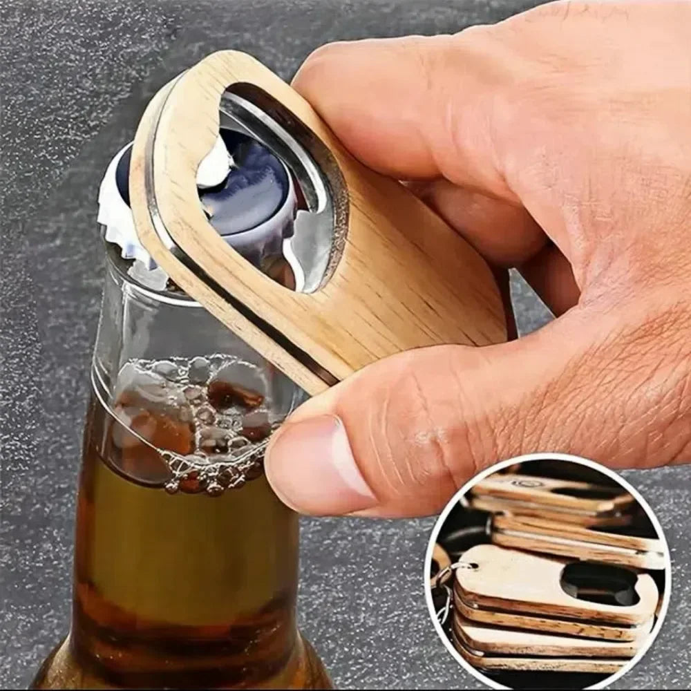Custom Logo Name Simplicity Woodiness Beer Bottle Opener Keybuckle Keyring Wooden Artsand Crafts Keychain Carving Pendant Gift