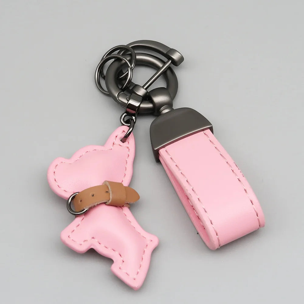 Custom Name Metal Leather Dog Keychain Pendant Moto Car Keyring Laser Engrave Text Cartoon Key Ring Chain Gift