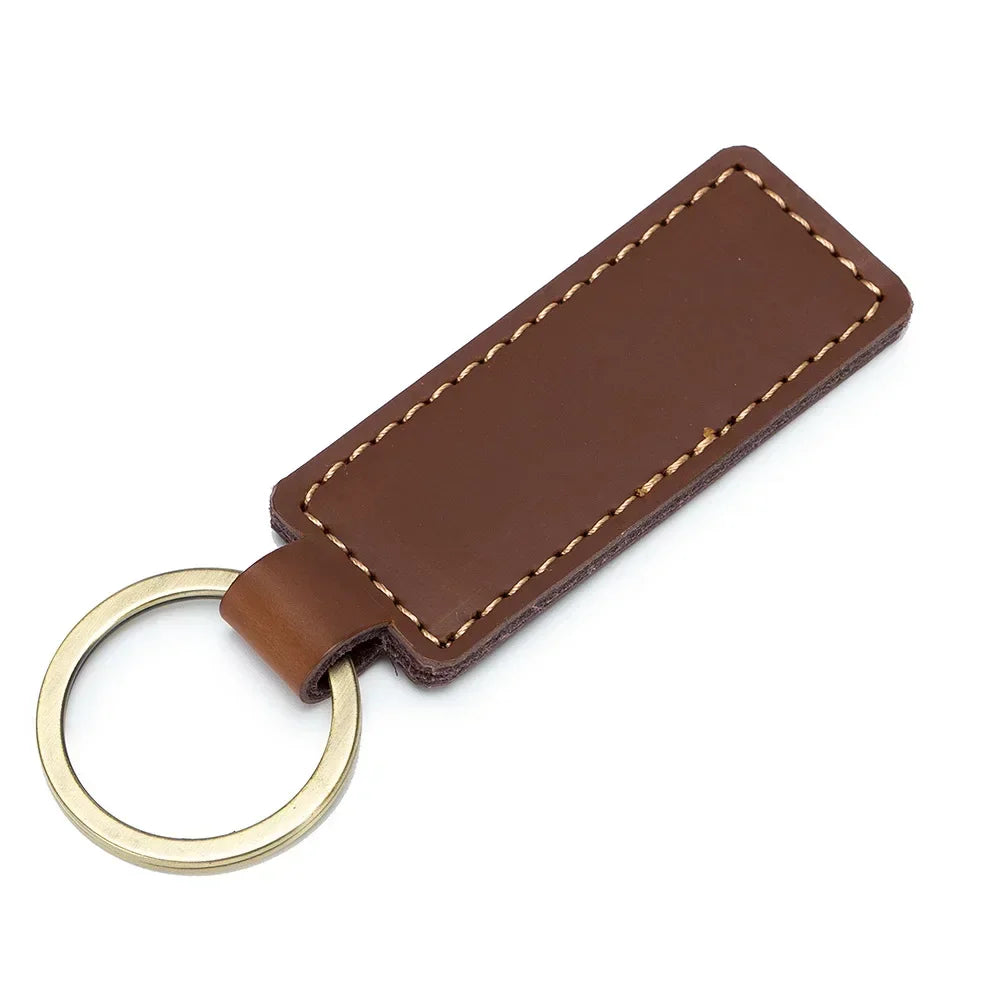 Customized Name Logo Multi Solid Color Retro and Minimalist Leather KeyChain Car Motorcycle Family Keyring Men and Women Gift