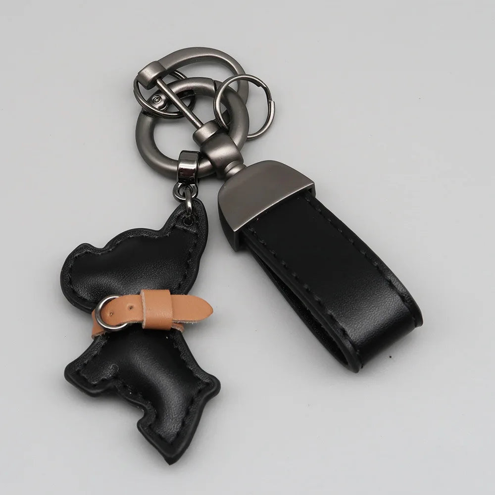 Custom Name Metal Leather Dog Keychain Pendant Moto Car Keyring Laser Engrave Text Cartoon Key Ring Chain Gift