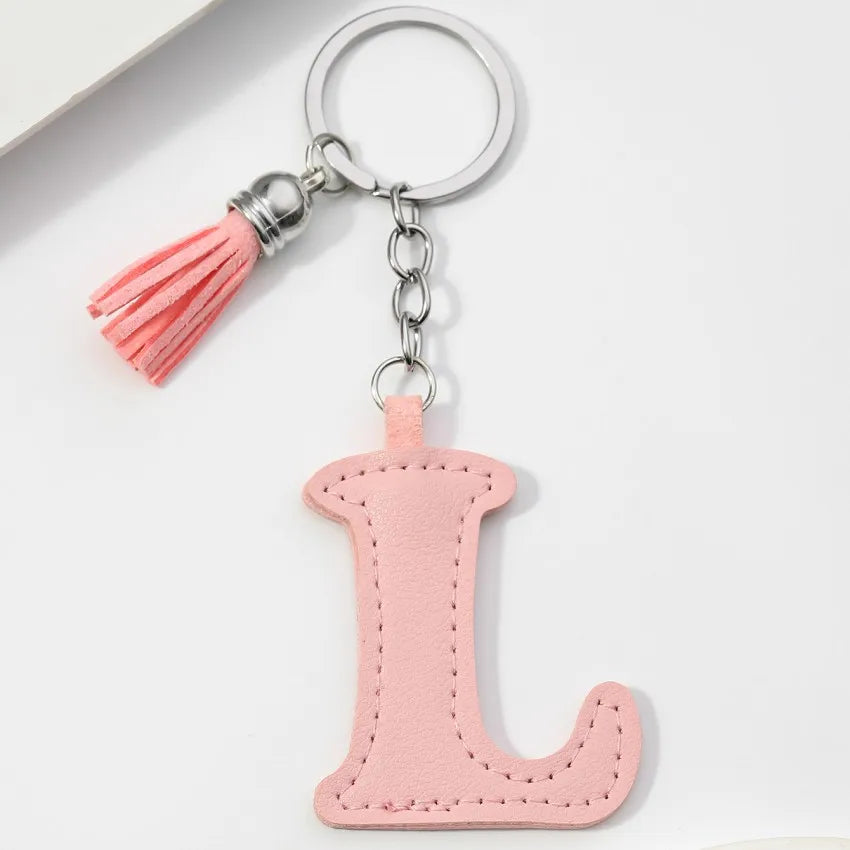 Popular A-Z Color Tassels Keychain 26 Letter Keyring Backpack Pendant Key Ring Buckle Chains for Car Moto Gift