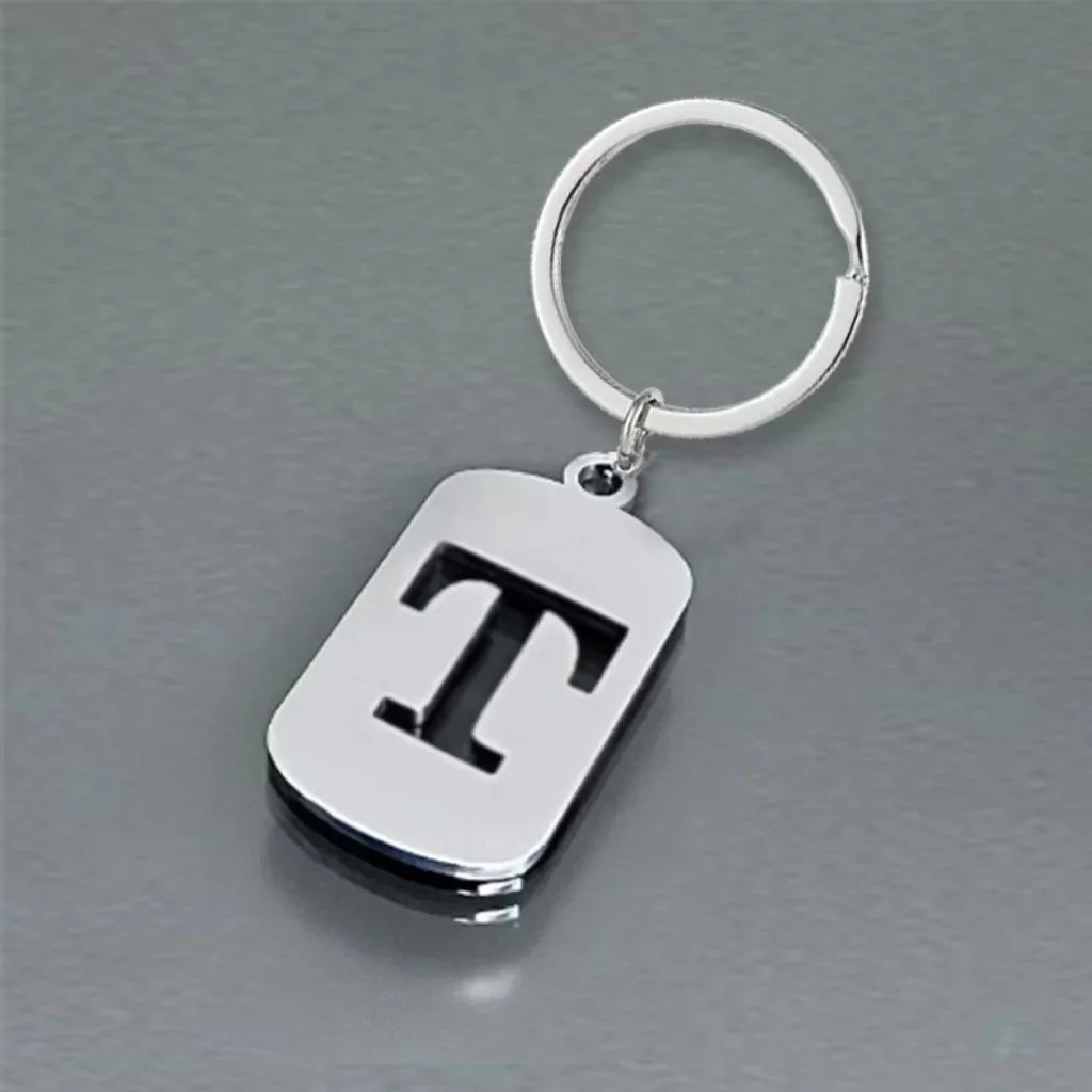 Popular A-Z Square Brand Stainless Steel Keychain 26 Letter Keyring Pendant Key Ring Buckle Chains for Car Motorcyle Gift
