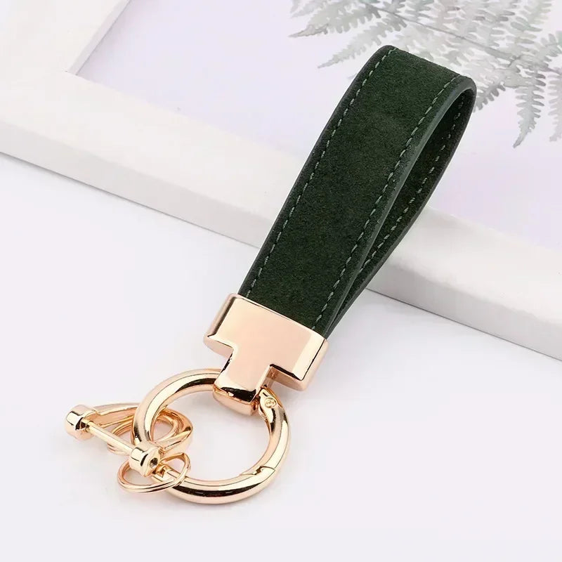 Custom Logo Name Suede Leather Metal Keychain Personalized Buckle Car Moto Keyring Woman Man Key Ring Chain Gift