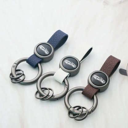 Creative Idea Car Keychain Custom Logo Name Leather Couple Key Ring Chain Buckle Chains Metal Vintage Keyring Pendant Moto Gift