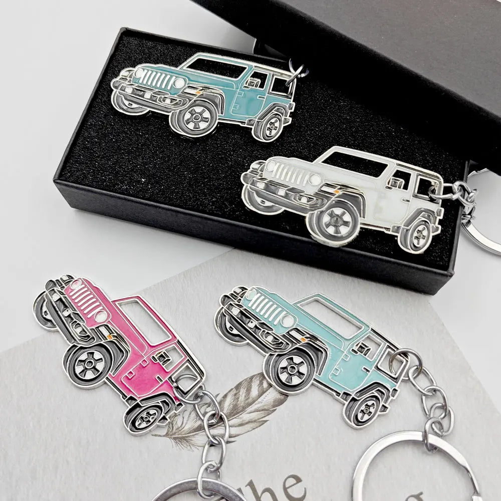 Originality Off-road Vehicle Enthusiast Keychain Metal SUV Car Pendant Keyring Creative Anti-Lost Backpack Key Chain Ring Gift