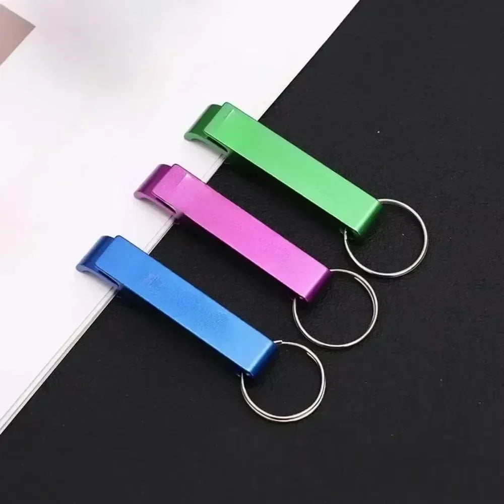 5PCS Custom LOGO Name Bottle Opener Beer Keychain Keyring Multifunctional Laser Carving Key Ring Chain Bar AD Multi Color Gift
