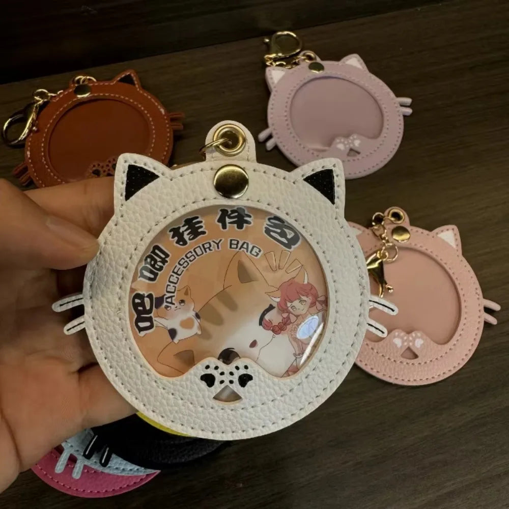 Cat Cute Keychain Women Leatherwear Keyring Car Moto Key Chain Ring Pendant Ring Anime for Bag Pendant Female Photo Gift