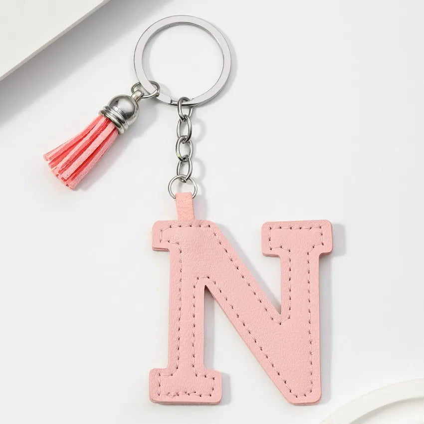 Popular A-Z Color Tassels Keychain 26 Letter Keyring Backpack Pendant Key Ring Buckle Chains for Car Moto Gift