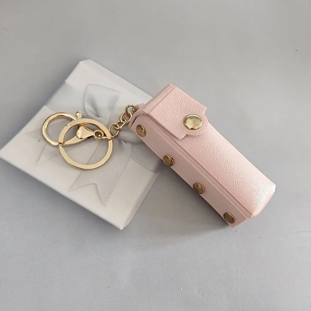 New Portable Lipstick Bag Packet Flower Mirror Keychain Mini Leather Backpack Hangings Key Chain Ring Small Keyring Gift