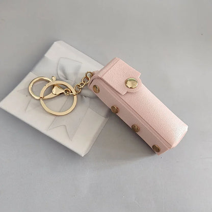 New Portable Lipstick Bag Packet Flower Mirror Keychain Mini Leather Backpack Hangings Key Chain Ring Small Keyring Gift