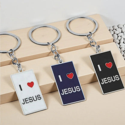 Originality Color Metal Keychain I Love Jesus Pendant Keyring Personalization Car Moto Square Key Chain Ring Backpack Gift