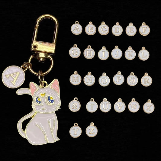 Cartoon A-Z 26 Letter Black and White Cat Keychain Bestie Couple Style Keyring Cute Backpack Car Motorcyle Pendant Key Ring Gif