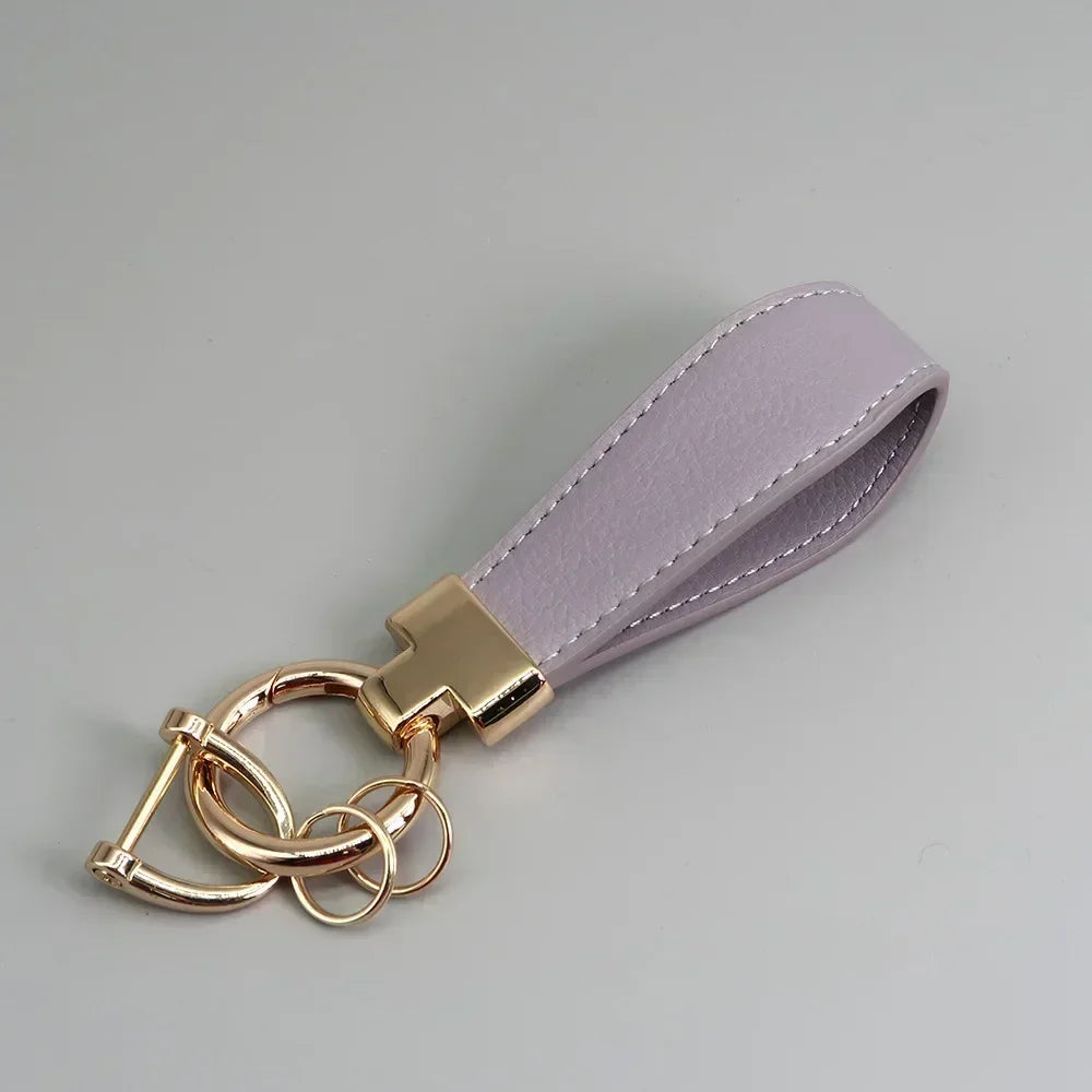 Custom Logo Name Luxury Genuine Leather Keychain Plaid  Colors Women Men Keyring Black Buckle Car Moto Key Ring Chain Gift