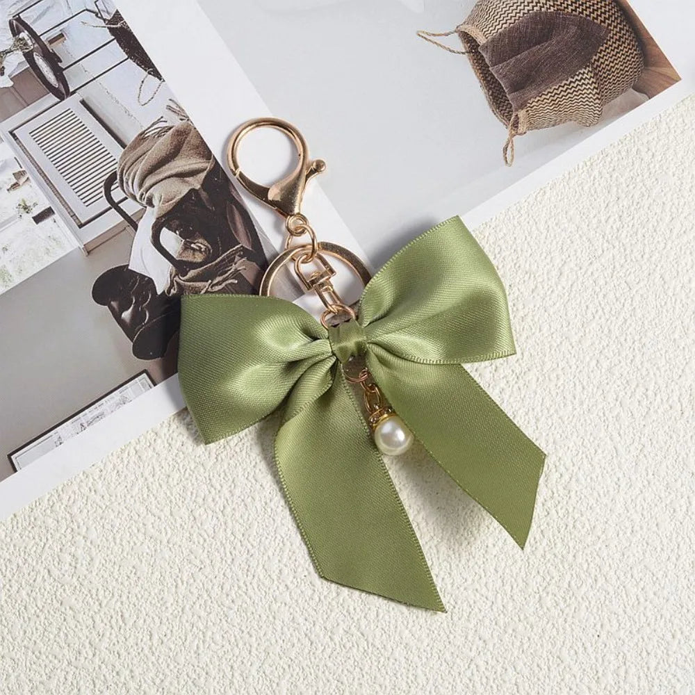 Ins Style  Cute Silk Ribbon Cloth Butterfly Keychain Backpack Pendant Moto Car Keyring Color Pearl for Woman Key Ring Chain Gift