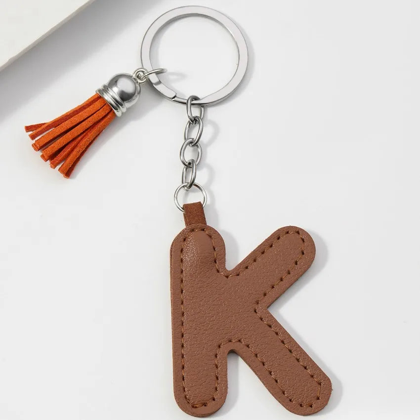 Popular A-Z Color Tassels Keychain 26 Letter Keyring Backpack Pendant Key Ring Buckle Chains for Car Moto Gift