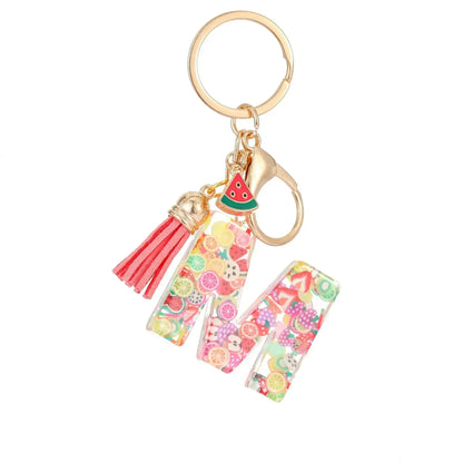 Personalized A-Z Key Ring Buckle Chains Y2k New Fruit Resin Keychain 26 Letter Pendant Fresh Cute Keyring Alphabet Initial Gift