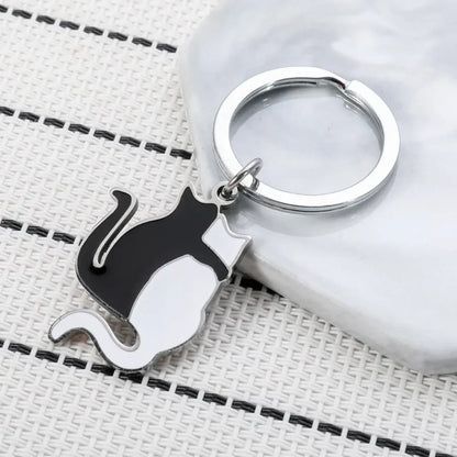Valentine Popular Black and White Back Cat Keychain Couple Pendant Creative Keyring Backpack Lover Key Ring Chains Gift
