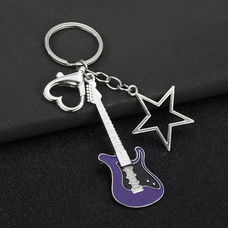 Creative Music Enthusiast Metal Cute Keychain Bass Guitar Pendant Key Ring Accessories Personalized Keyring Lover Small Gift