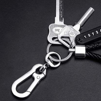Trendy DIY Mobile Phone Number Plate Keychain Simple Woven Rope Leather Pendant Keyring Anti-lost Car Moto Key Chain Ring Gift