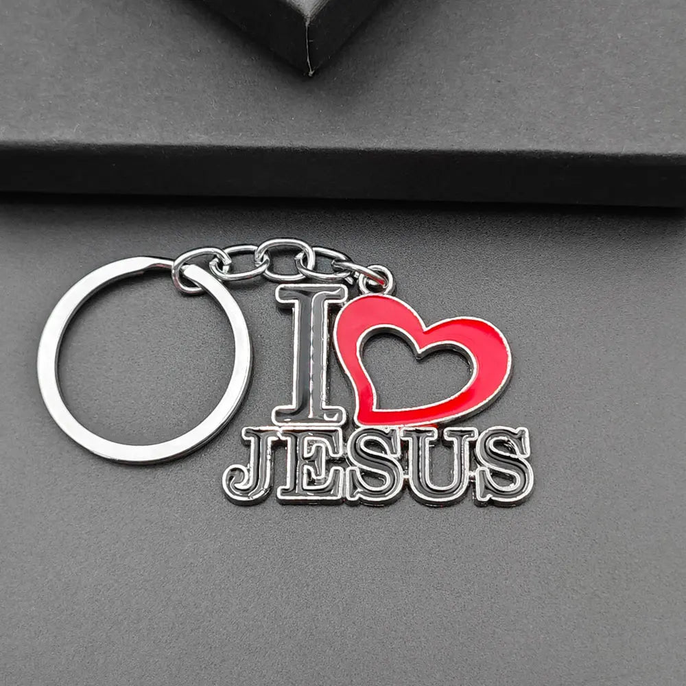 Personalized Jesus Heart Keychain Metal Car Charms Keyring Bag Sign Charm Letter Key Chain Ring Pendant Christian Belief Gift