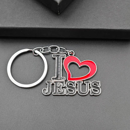 Personalized Jesus Heart Keychain Metal Car Charms Keyring Bag Sign Charm Letter Key Chain Ring Pendant Christian Belief Gift