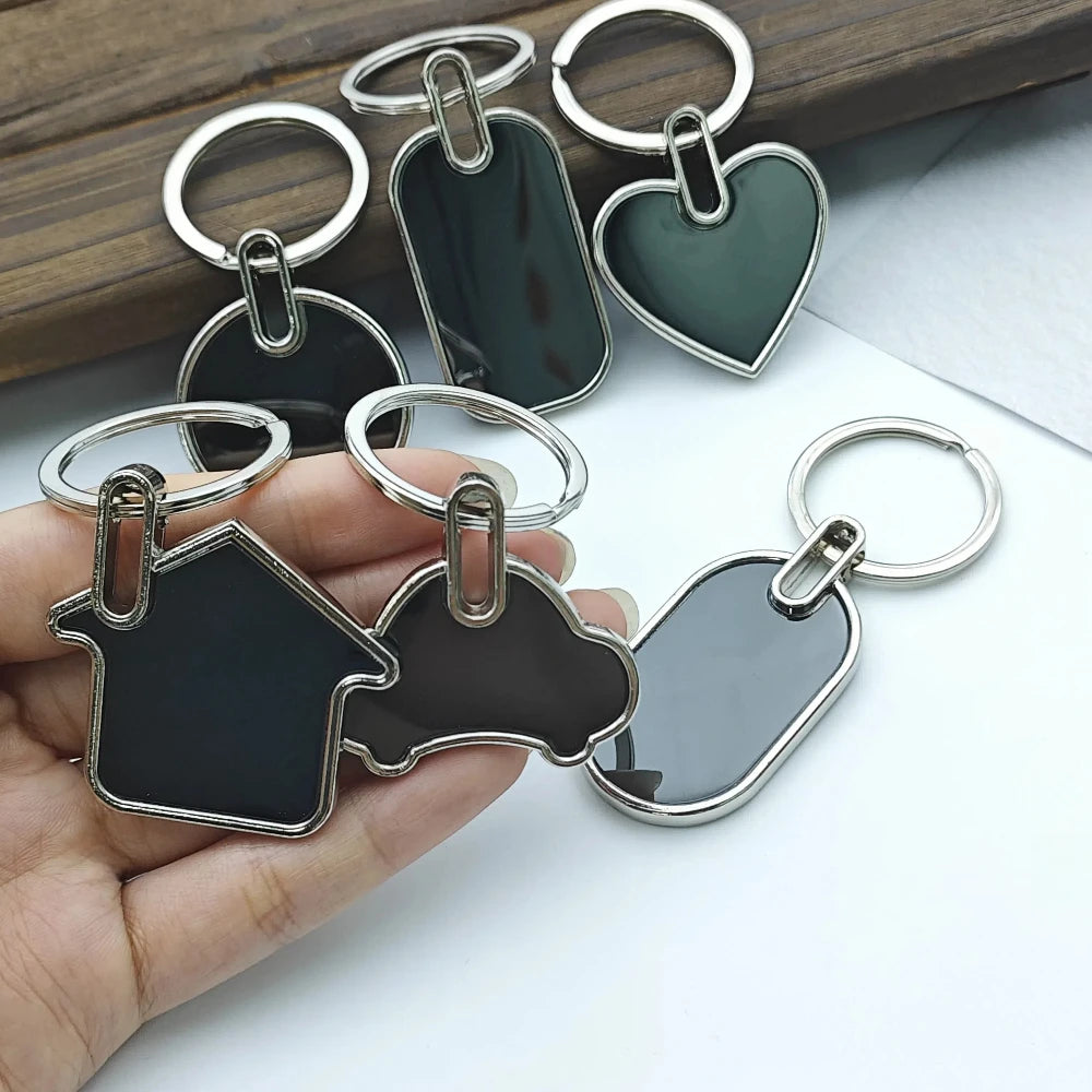 Custom Engraving Logo Name Metal Keychain Personalized Keyring Key Ring Chain Plate Laser Marking Black Mirror Promotional Gift