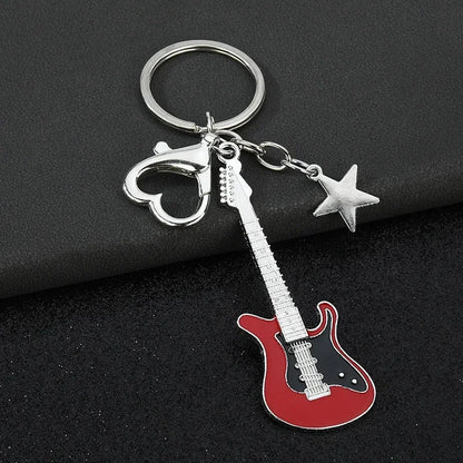 Creative Music Enthusiast Metal Cute Keychain Bass Guitar Pendant Key Ring Accessories Personalized Keyring Lover Small Gift