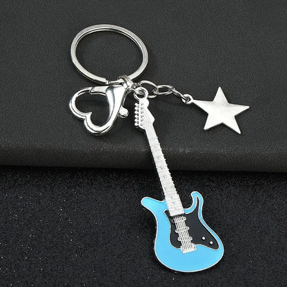 Creative Music Enthusiast Metal Cute Keychain Bass Guitar Pendant Key Ring Accessories Personalized Keyring Lover Small Gift