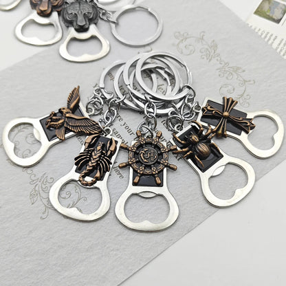 Relief Animal Bronze Color Keychain Metal Tiger Head Bottle Opener Keyring Portable Key Chain Ring for Collectible Souvenir Gift