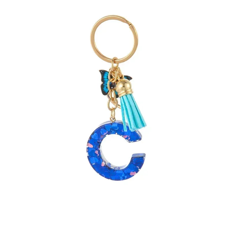 New Personalized 26 Letter Keyring Blue Y2k Cute Love Butterfly Keychain for Bag Acrylic Pendant Key Ring Chain Gift