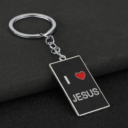 Originality Color Metal Keychain I Love Jesus Pendant Keyring Personalization Car Moto Square Key Chain Ring Backpack Gift