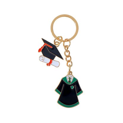 Originality Graduate School Uniform Hat Metal Keychain Pendant Moto Car Keyring Cartoon Commemorate Key Ring Chain Gift