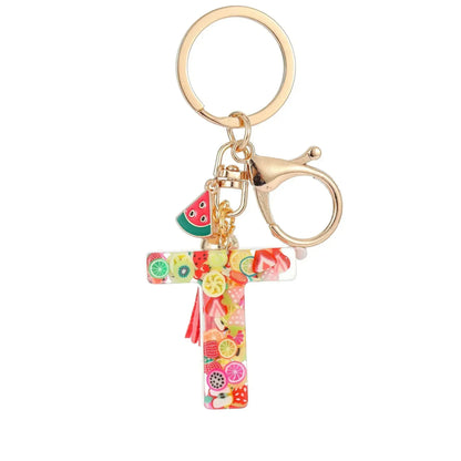 Personalized A-Z Key Ring Buckle Chains Y2k New Fruit Resin Keychain 26 Letter Pendant Fresh Cute Keyring Alphabet Initial Gift