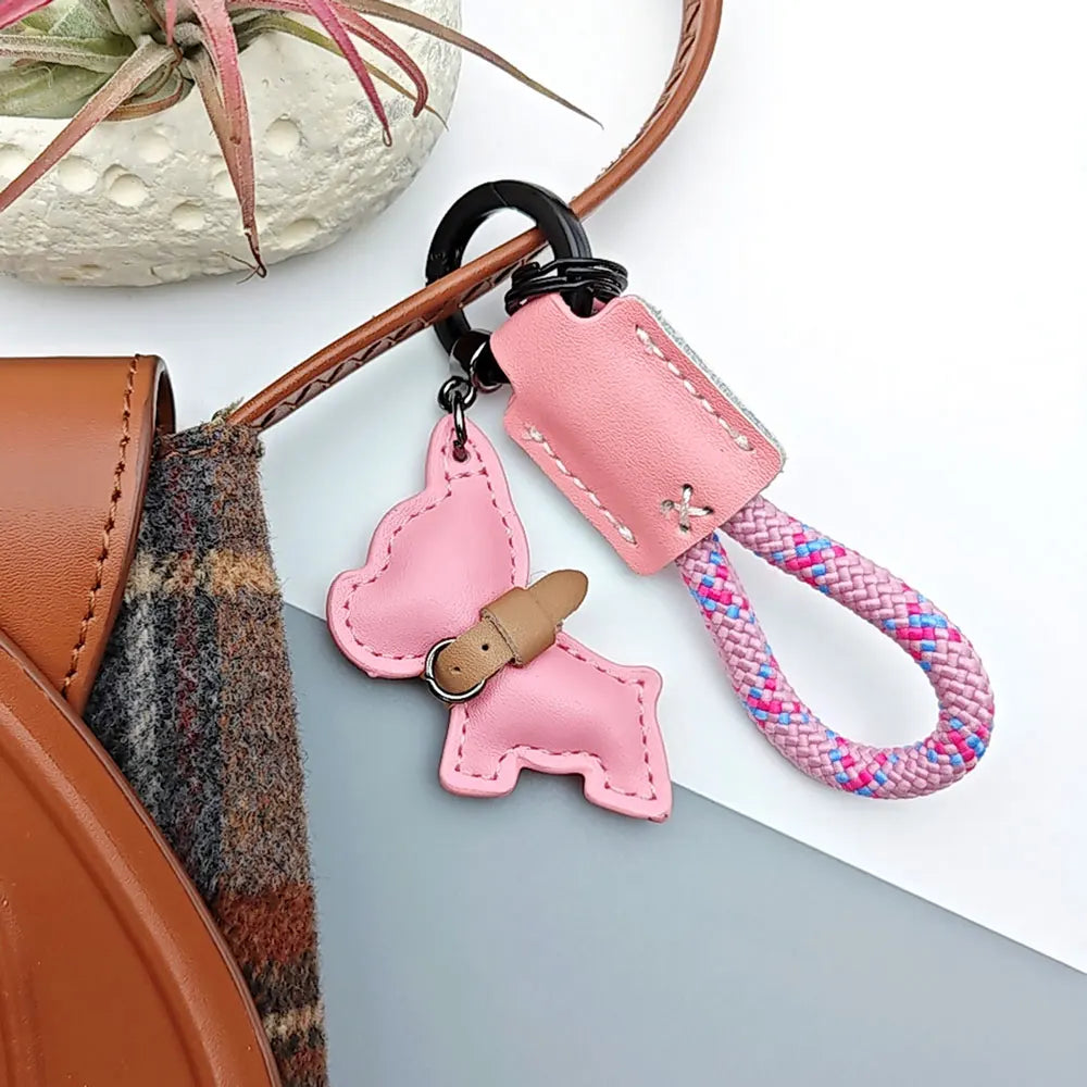 Cartoon Law Fighting Dog Keychain Woven Rope Keyring Custom Name Leather Key Chain Ring Scratch Resistant Prevent Loss Bag Gift