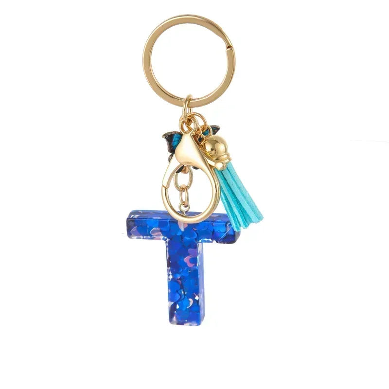 New Personalized 26 Letter Keyring Blue Y2k Cute Love Butterfly Keychain for Bag Acrylic Pendant Key Ring Chain Gift