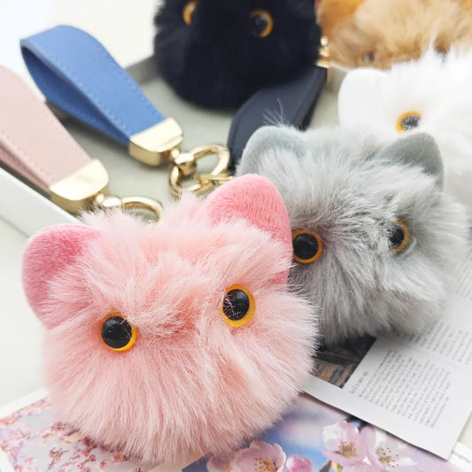 Lovely Plush Cat Doll Keychain Custom Name Cartoon Toy Keyring Pendant Bag Decor Hairball Big-eyed Kawaii Key Chain Ring Gift