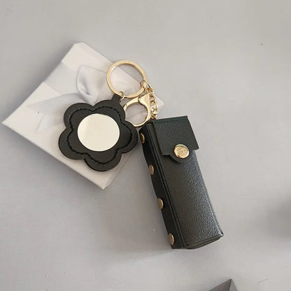New Portable Lipstick Bag Packet Flower Mirror Keychain Mini Leather Backpack Hangings Key Chain Ring Small Keyring Gift