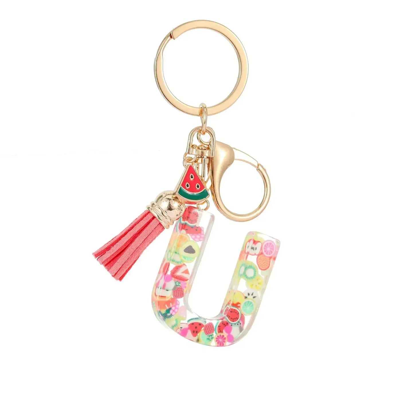 Personalized A-Z Key Ring Buckle Chains Y2k New Fruit Resin Keychain 26 Letter Pendant Fresh Cute Keyring Alphabet Initial Gift